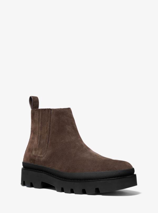 Panske Clenkove Cizmy Michael Kors Lewis Suede Čokoláda - Topanky Michael Kors Akcia | MUAVX-9531